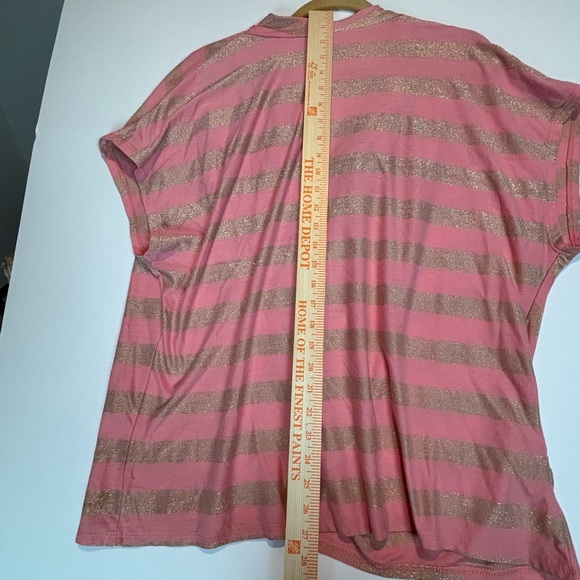 Seven7 Sparkly Coral Pink & Gold Striped Cowl Neck Top | Plus Size 2X/3X - Picture 6 of 10